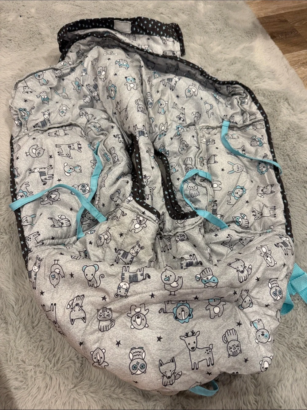 Baby shopping cart cover Grey Animal Print with Teal Accents